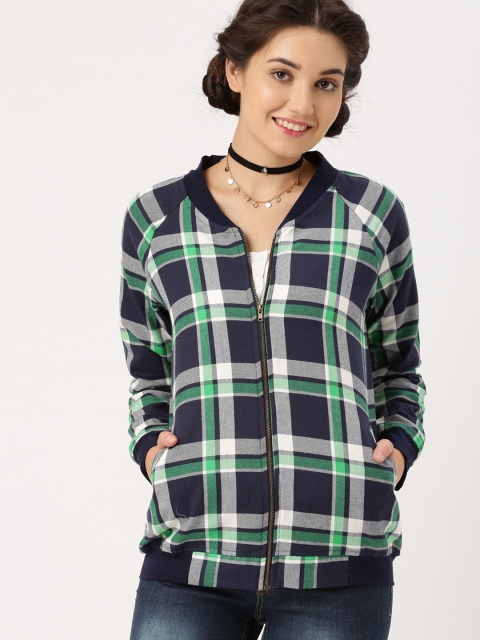 

DressBerry Women Navy & Green Checked Sweatshirt, Navy blue