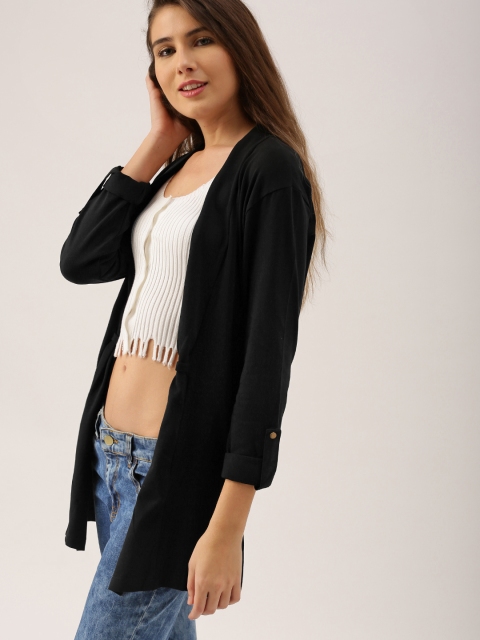 

DressBerry Black Solid Open Front Longline Shrug