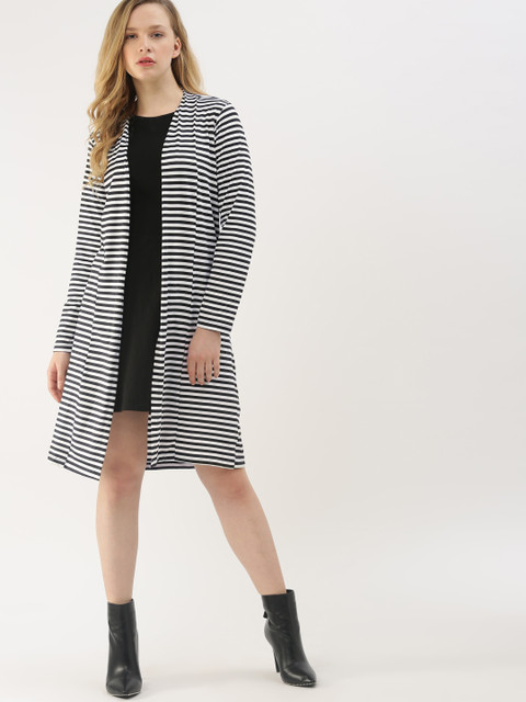 

DressBerry Black & White Striped Open Front Shrug