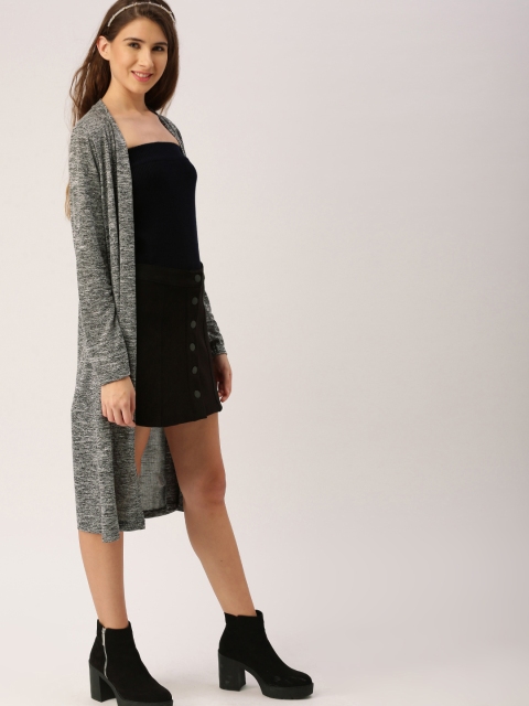 

DressBerry Grey Melange Solid Open Front Longline Shrug