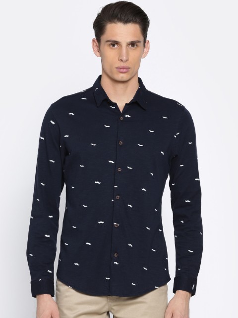 

Indigo Nation Men Navy Blue Slim Fit Printed Casual Shirt