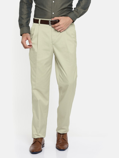 

Indigo Nation Men Beige Regular Fit Solid Formal Trousers