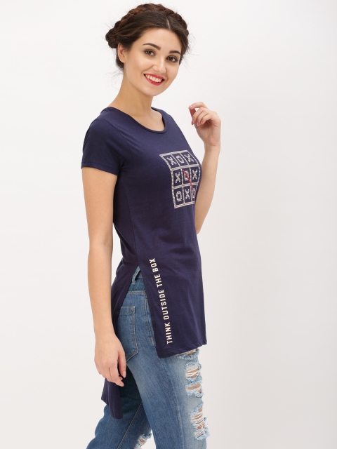 

DressBerry Women Navy Blue Printed High-Low Top
