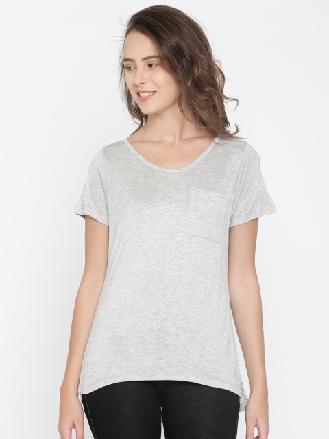

DressBerry Women Grey Melange Solid Round Neck T-shirt