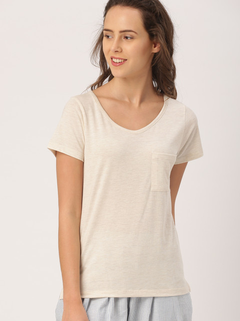 

DressBerry Women Cream-Coloured Solid Round Neck T-shirt