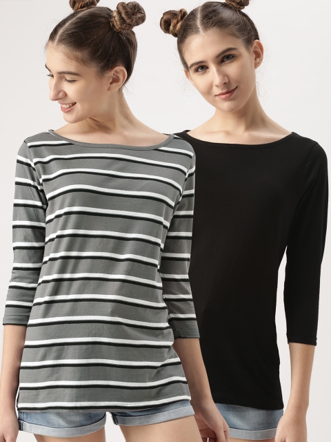 

DressBerry Women Black Striped Round Neck T-shirt