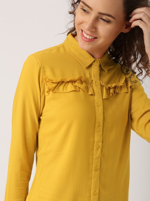 

DressBerry Women Mustard Yellow Regular Fit Solid Casual Shirt