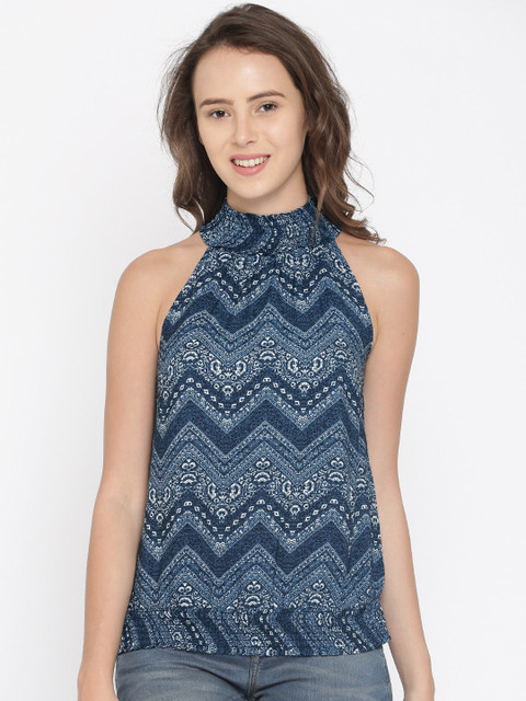 

DressBerry Women Navy Printed Top, Blue