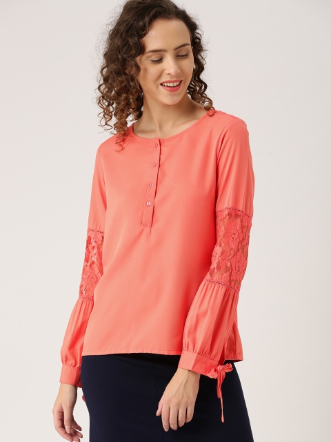 

DressBerry Women Peach-Coloured Solid Top, Coral