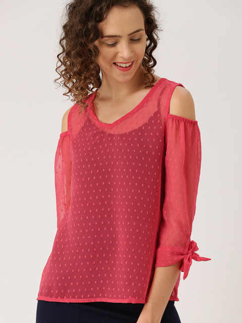 

DressBerry Women Pink Self-Design Top