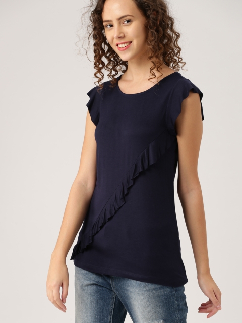 

DressBerry Women Navy Blue Solid Top