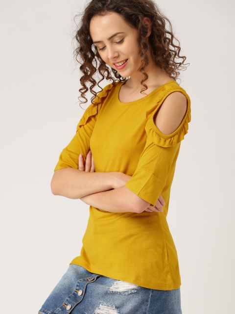 

DressBerry Women Mustard Yellow Solid Regular Top