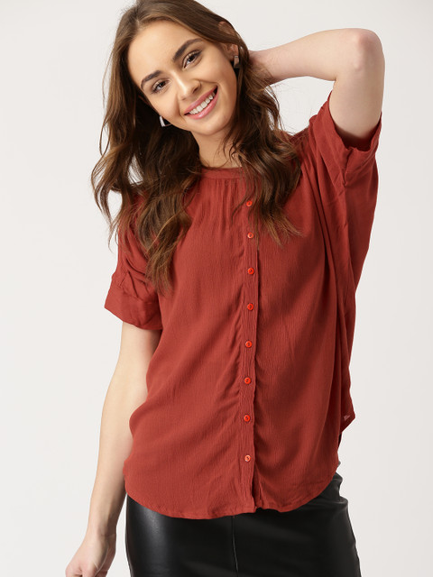 

DressBerry Women Rust Orange Solid Shirt Style Top