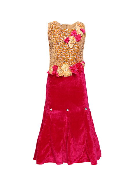 

Aarika Girls Red & Golden-Coloured Self Design Maxi Dress