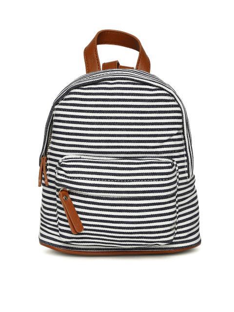 

FOREVER 21 Women Navy Blue & White Striped Backpack