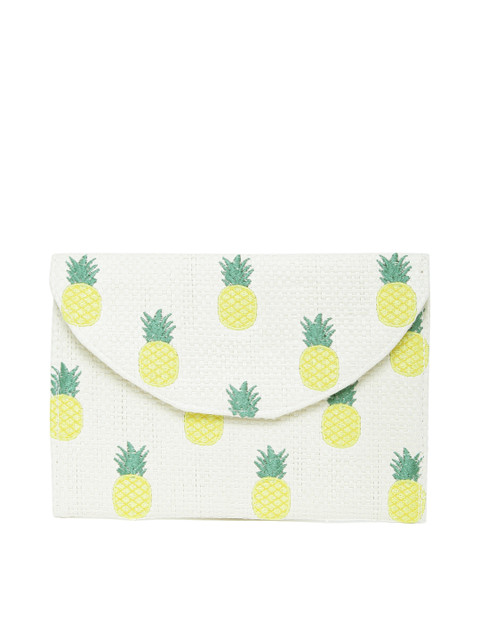 

FOREVER 21 Cream-Coloured Embroidered Basketweave Clutch