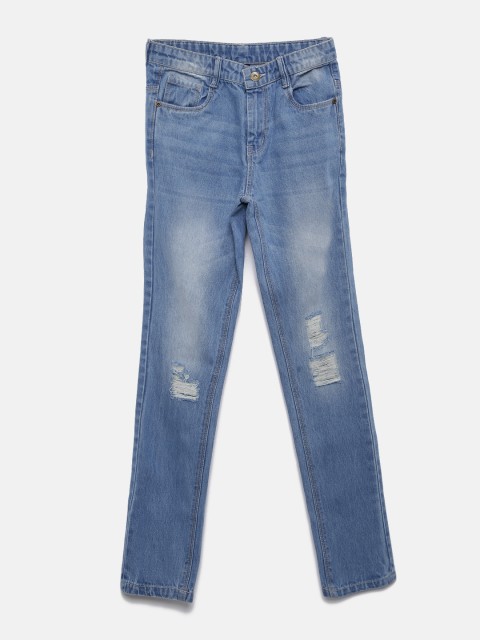 

YK Girls Blue Regular Fit Mid-Rise Mildly Distressed Jeans