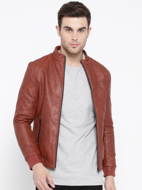 

Fort Collins Men Brown Solid Biker Jacket