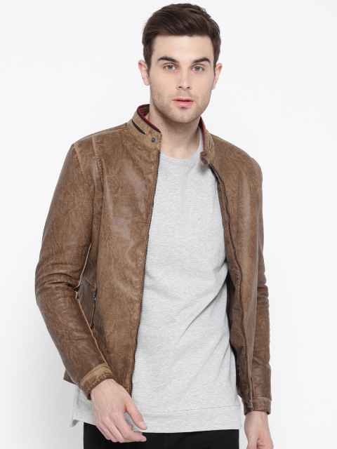 

Fort Collins Men Brown Solid Biker Jacket