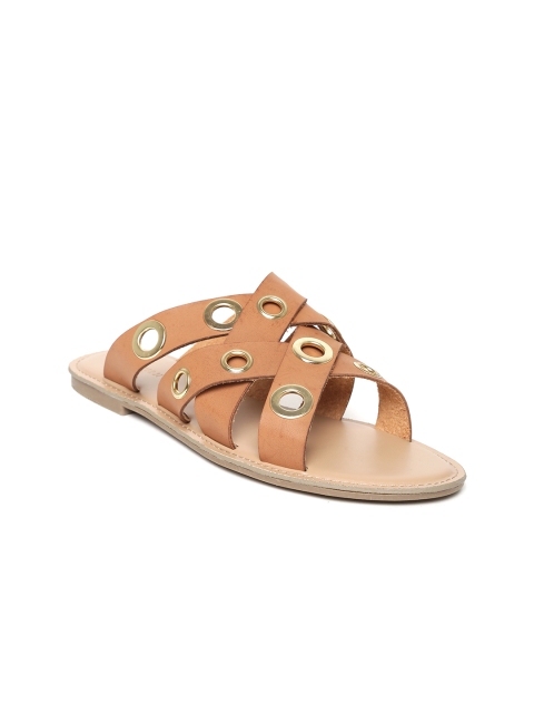 

FOREVER 21 Women Brown Cut-Out Open Toe Flats