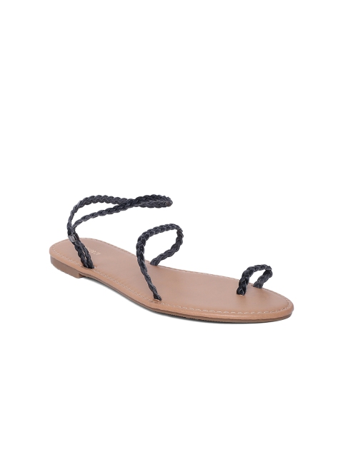 

FOREVER 21 Women Black Woven Design One Toe Flats