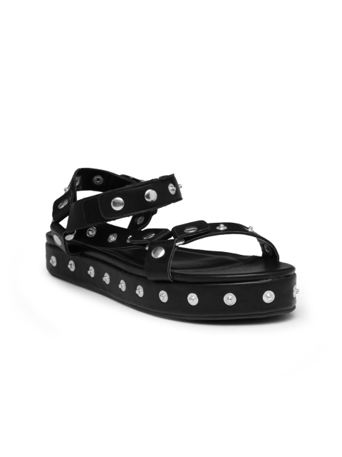 

FOREVER 21 Women Black Studded Synthetic Flatforms