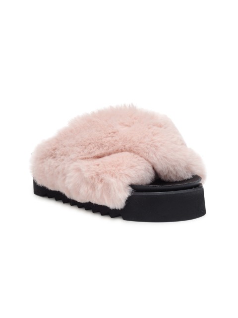 

FOREVER 21 Women Pink Faux Fur Flatforms