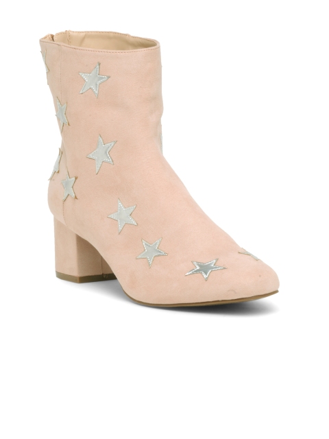 

FOREVER 21 Women Nude-Coloured Applique Heeled Boots