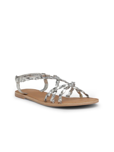 

FOREVER 21 Women Silver-Toned Leather Flats