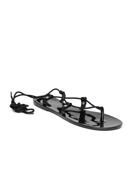 

FOREVER 21 Women Black Strappy Tie-up Flats