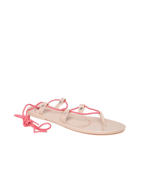 

FOREVER 21 Women Pink Strappy Tie-Up Flats