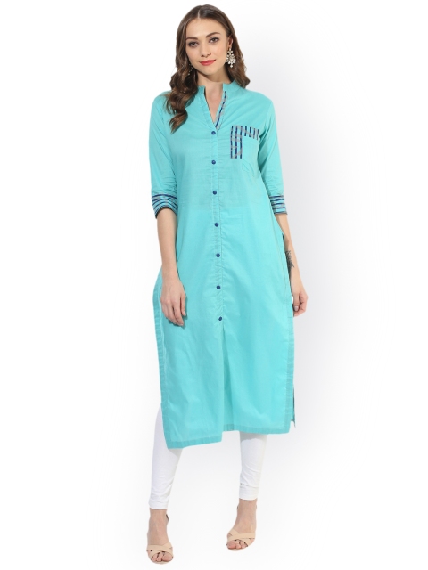 

Mytri Women Blue Solid Straight Kurta