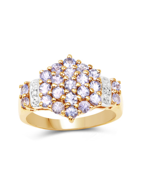 

Johareez Purple & Gold-Toned Ring with 1.62CTW Genuine Tanzanites & Diamonds