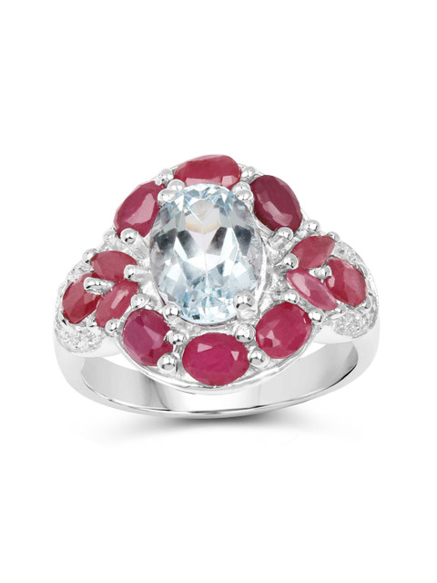 

Johareez Red Sterling Silver Ring With 4.25CTW Genuine Aquamarine, Ruby & Topaz Stones