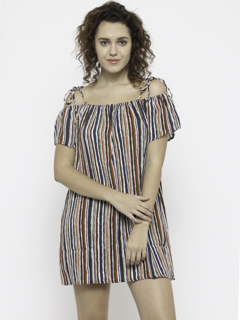 

FOREVER 21 Women Multicoloured Striped A-Line Dress, Multi