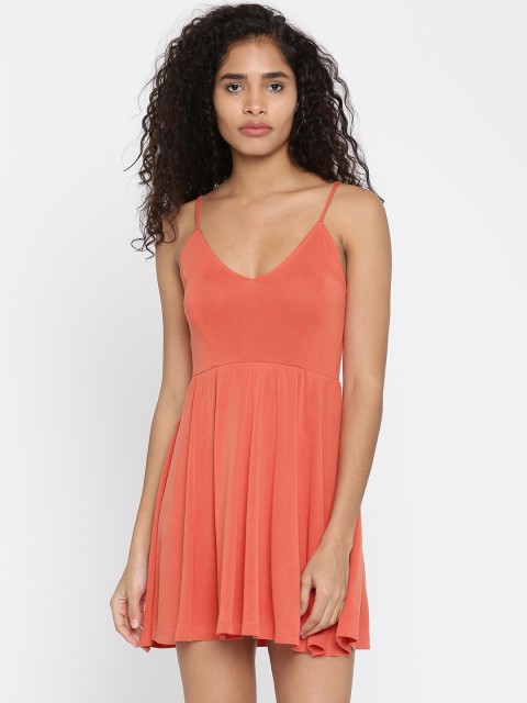 

FOREVER 21 Women Orange Solid A-Line Dress