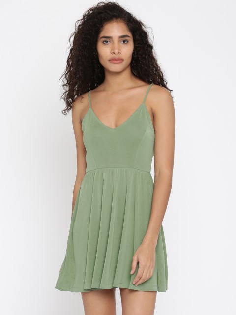 

FOREVER 21 Women Olive Green Solid A-Line Dress