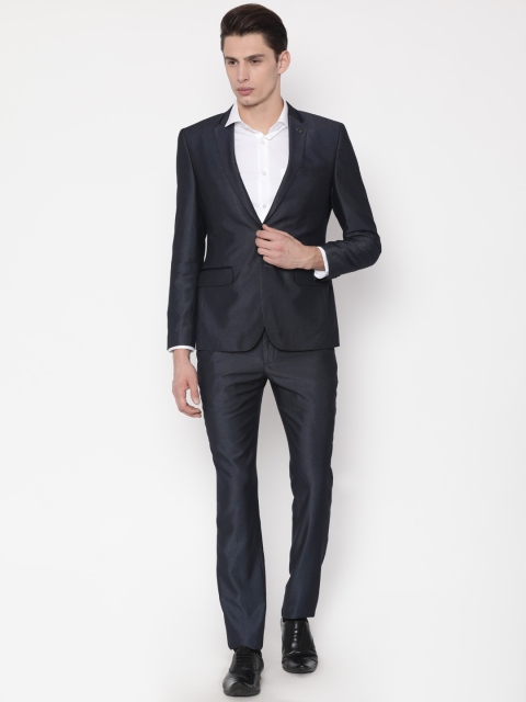 

Parx Men Blue Self Design Single-Breasted Urban Fit Formal Suit