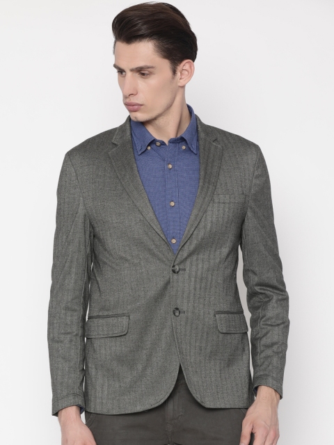 

Parx Grey Slim Fit Single-Breasted Self-Design Casual Blazer