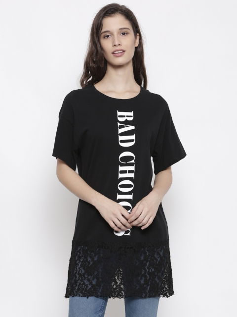 

FOREVER 21 Women Black Printed Longline Top