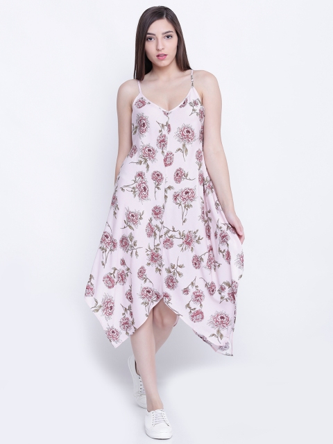 

FOREVER 21 Women Light Pink Printed A-Line Midi Dress