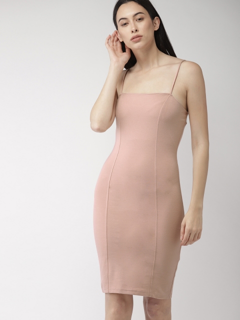 

FOREVER 21 Women Peach-Coloured Solid Bodycon Dress