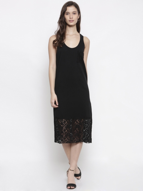 

FOREVER 21 Women Black Solid Midi Sheath Dress