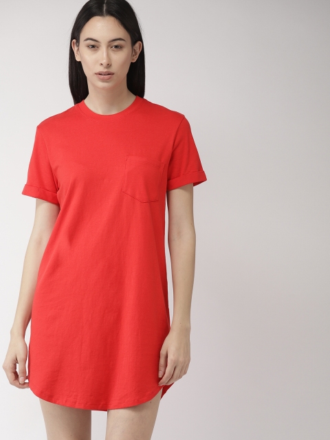 

FOREVER 21 Women Red Solid T-shirt Dress