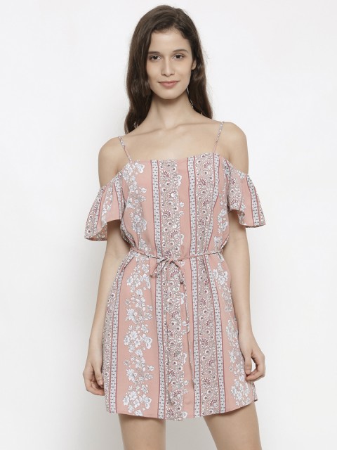 

FOREVER 21 Women Dusty Pink & White Floral Print A-Line Dress