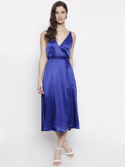 

FOREVER 21 Women Blue Solid Wrap Dress