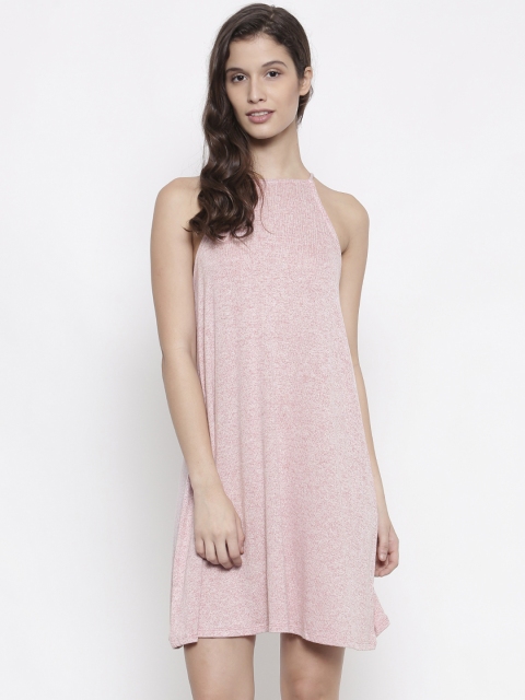 

FOREVER 21 Women Pink Solid A-Line Dress