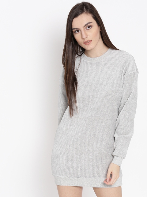 

FOREVER 21 Women Grey Melnage Self-Striped Sweater Dress, Grey melange