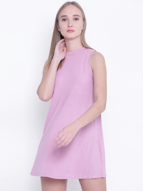 

FOREVER 21 Women Pink Solid A-Line Dress