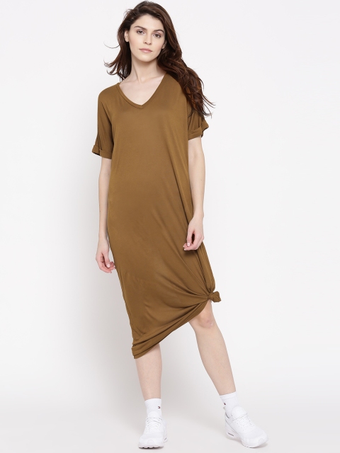 

FOREVER 21 Women Brown Solid Midi Shift Dress